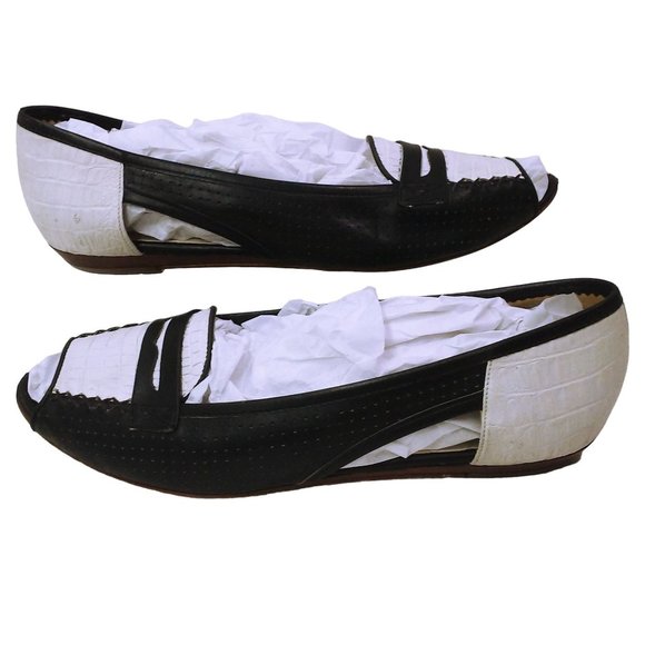 Vintage 80s Geoffrey Beene Bag Flat Shoes -6.5B Peek-a-Boo Toe Penny Loafer - Picture 3 of 11